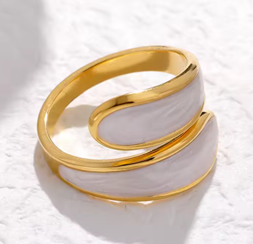 Δαχτυλίδι λευκό με χρυσό περίγραμμα ατσάλι-R206