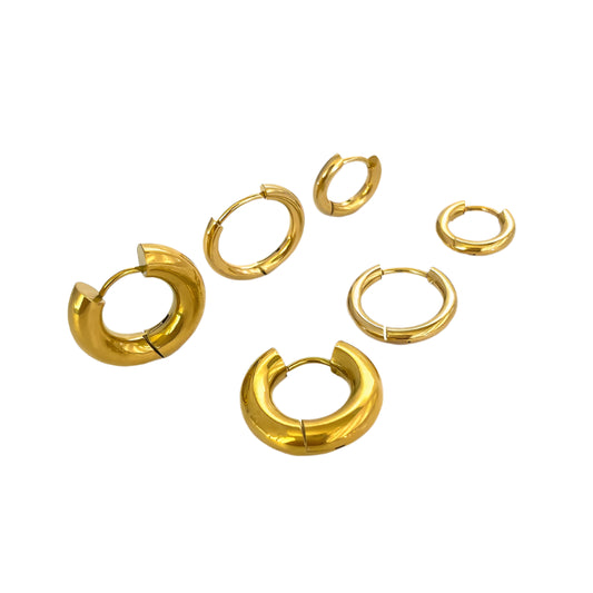 Earrings Gold Plated Steel 3 pairs of rings-ea471