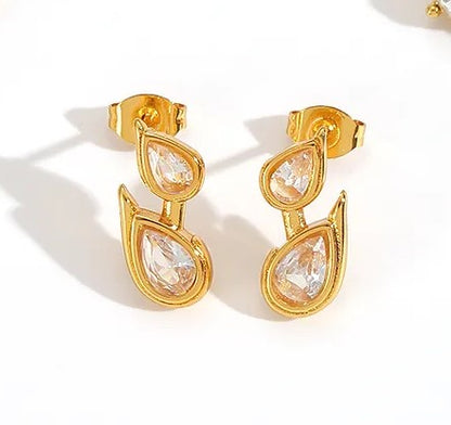 *Cercei din otel placat cu aur cu pietre lacrima-EA553