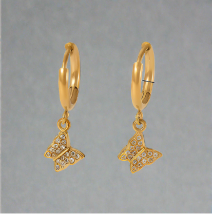 Σκουλαρίκια κρίκοι χρυσοί με πεταλούδα zircon-EA557