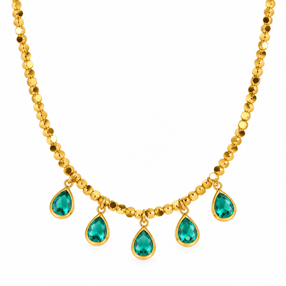 Steel gold necklace with petroleum stones - NE793