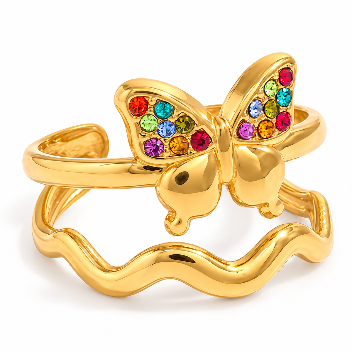 Bague acier doré avec papillon - R379
