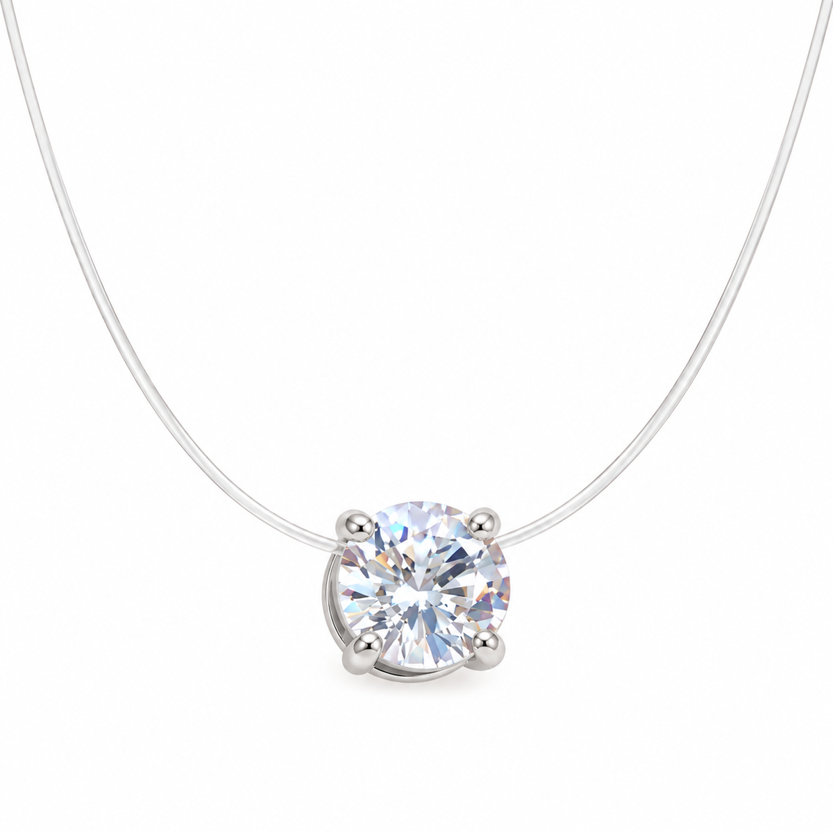 Collier en acier avec fil de pêche et strass - NE016