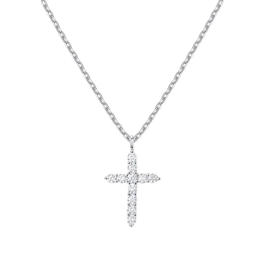 Silver necklace S925 with cross and zircon-ne076