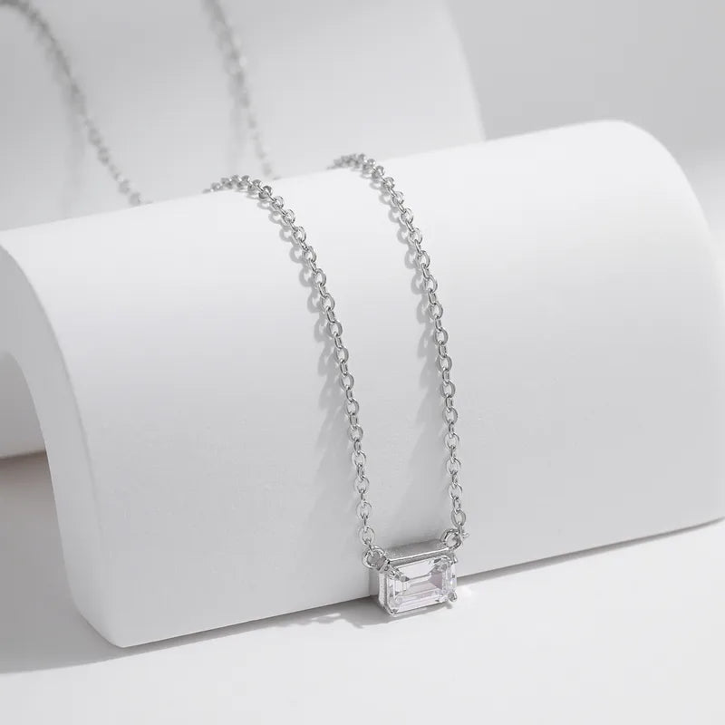 Silver Sch925 Necklace with Zircon-Ne029 rectangle