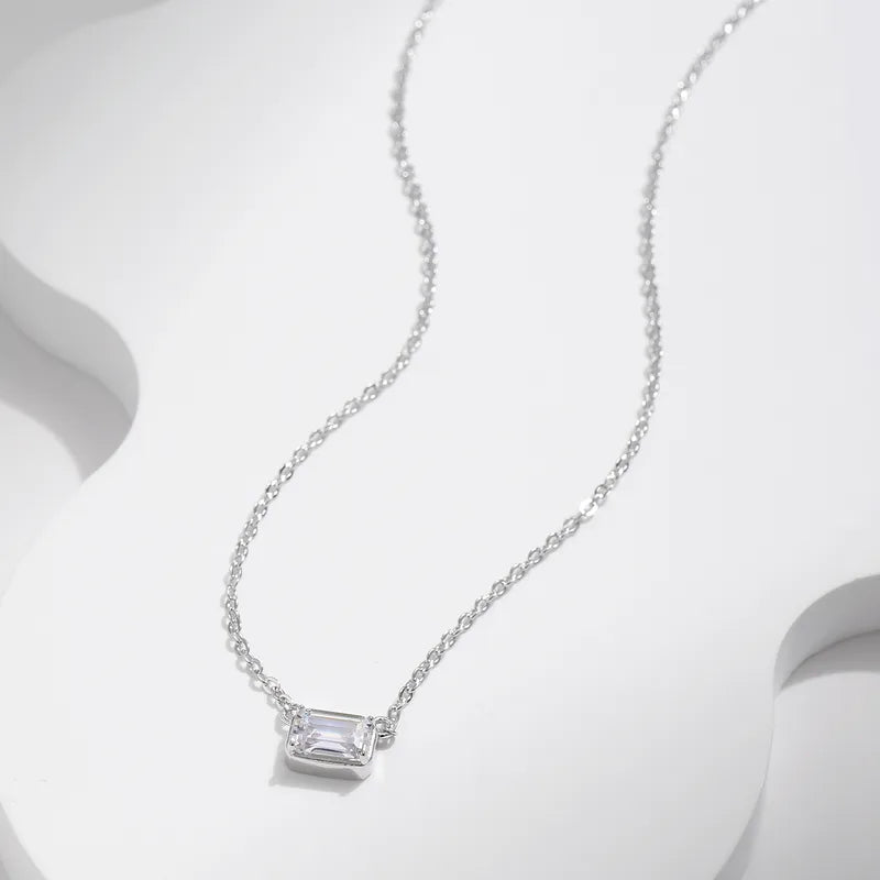 Silver Sch925 Necklace with Zircon-Ne029 rectangle