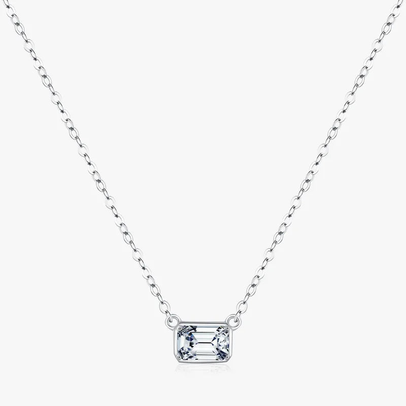 Silver Sch925 Necklace with Zircon-Ne029 rectangle