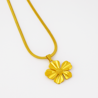 Steel necklace with flower - w284