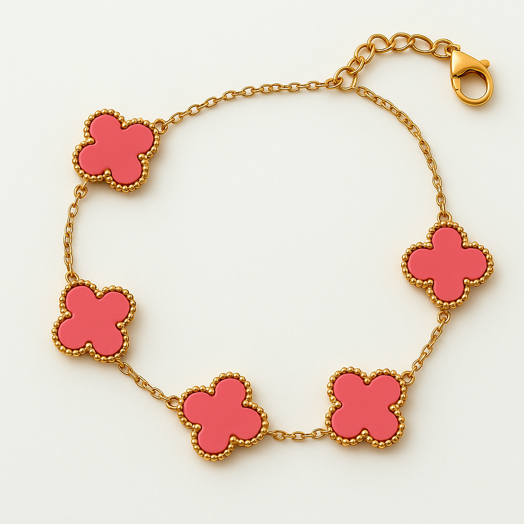 *Βραχιόλι ατσάλινο με ροζ κυκλικούς σταυρούς - w345