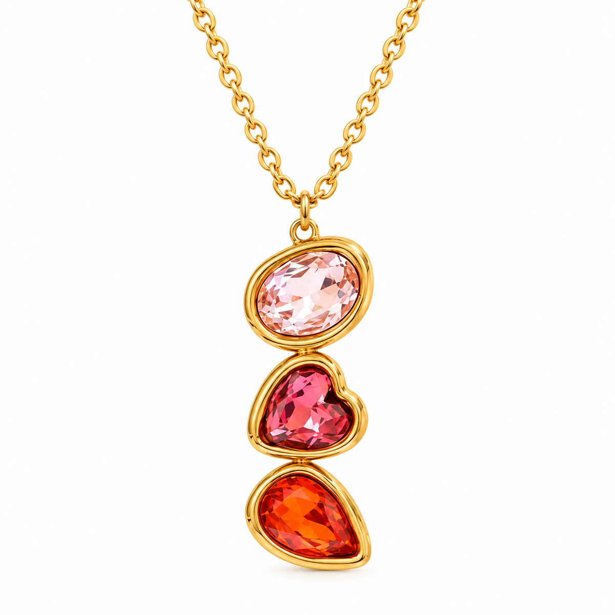 Steel gold necklace with zircon - NE699