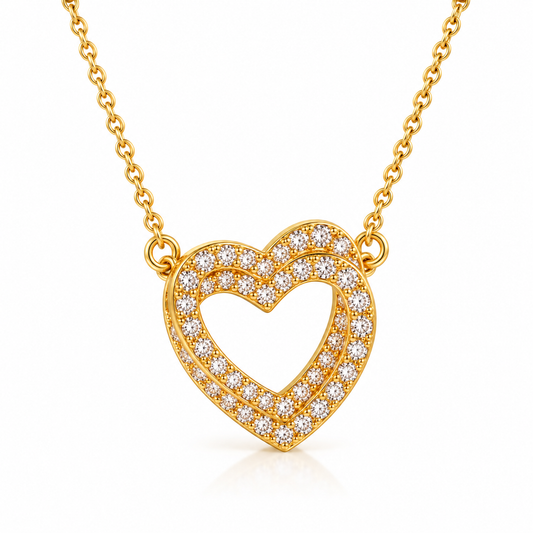 Collier en acier avec coeur en argent et or rose avec zircon - NE451