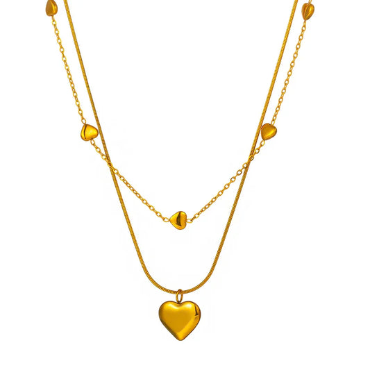 Necklace Gold Plated Double Chain with hearts-NE104