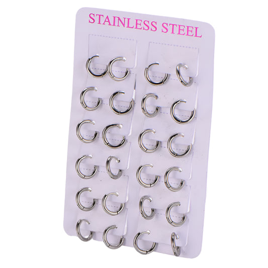 Earrings Set 12 pairs of steel simple racks-ea361