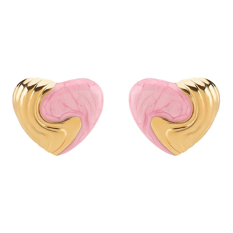 Σκουλαρίκια χρυσό ατσάλι ροζ καρδιές-EA574