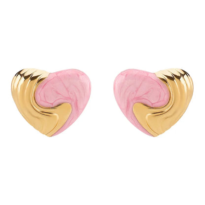 Σκουλαρίκια χρυσό ατσάλι ροζ καρδιές-EA574