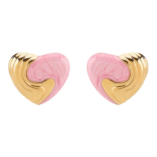 Σκουλαρίκια χρυσό ατσάλι ροζ καρδιές-EA574