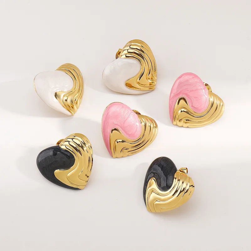 Σκουλαρίκια χρυσό ατσάλι ροζ καρδιές-EA574