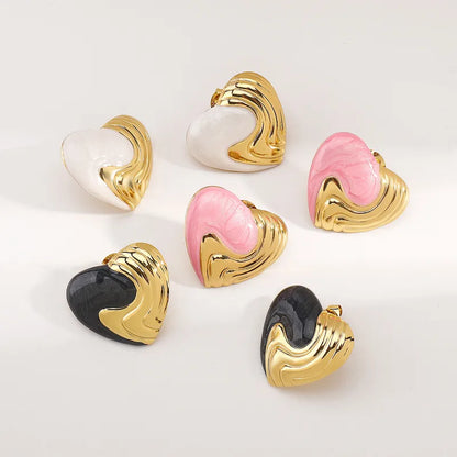 Σκουλαρίκια χρυσό ατσάλι ροζ καρδιές-EA574