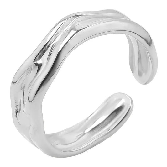 Ring silver steel open with abnormal texture-r002