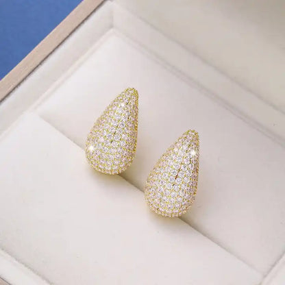 Σκουλαρίκια χρυσά  με full zircon σχήμα δάκρυ - ea411