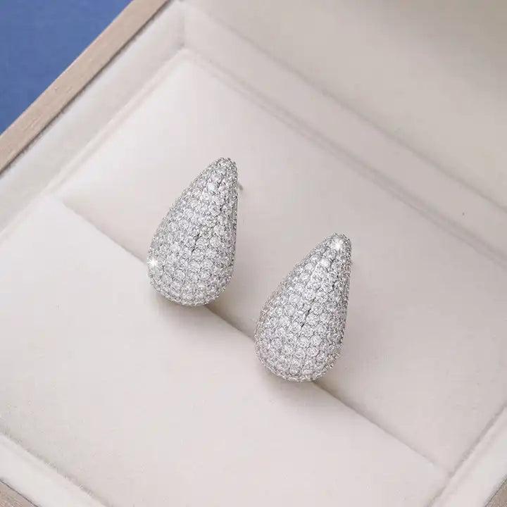 Σκουλαρίκια ασημί  με full zircon σχήμα δάκρυ - ea015