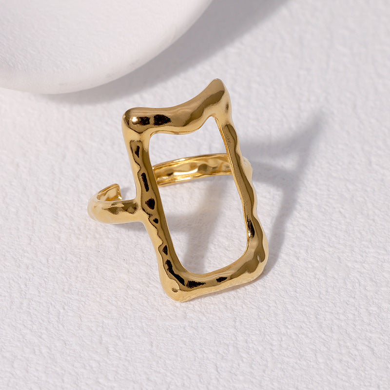 *Inel deschis dreptunghiular din oțel placat cu aur-R057