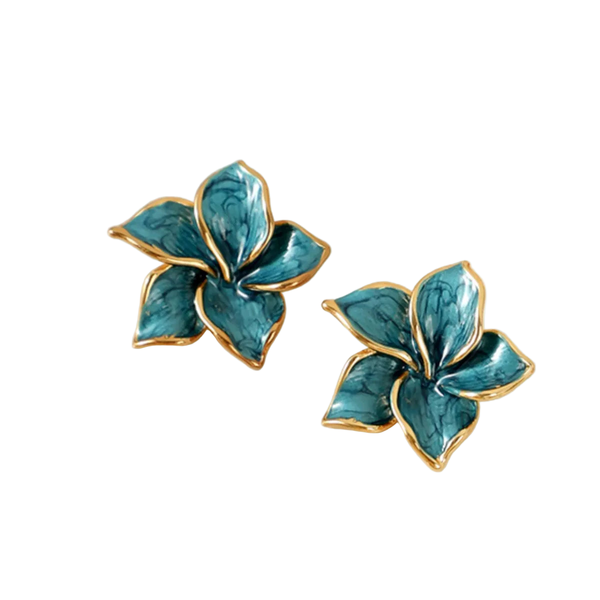 Σκουλαρίκια επιχρυσωμένο ατσάλι λουλούδια πετρόλ-EA581