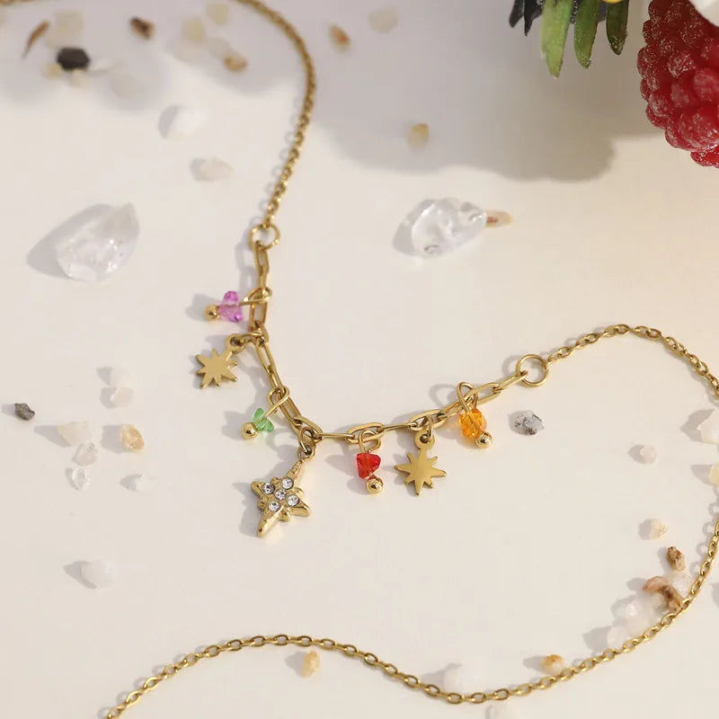 Κολιέ επιχρυσωμένο ατσάλι με αστέρια και zircon-NE530