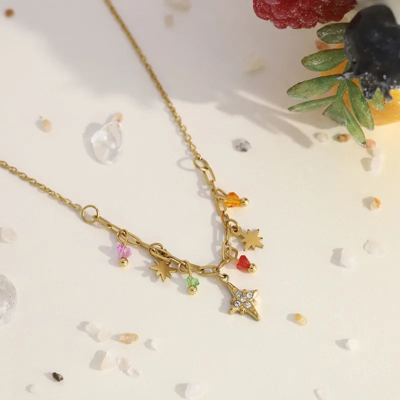 Κολιέ επιχρυσωμένο ατσάλι με αστέρια και zircon-NE530