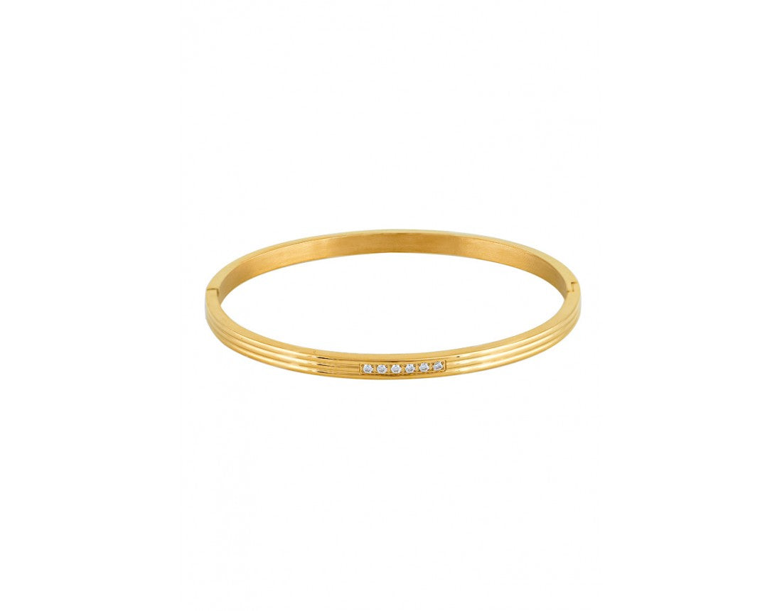 Delicada pulseira em aço dourado com pedras de zircão-BR072