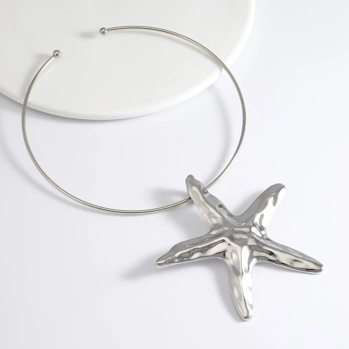 Silver brass starfish choker necklace- w009