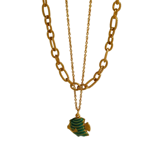 Κολιέ επιχρυσωμένο ατσάλι με πράσινο ψαράκι -NE784