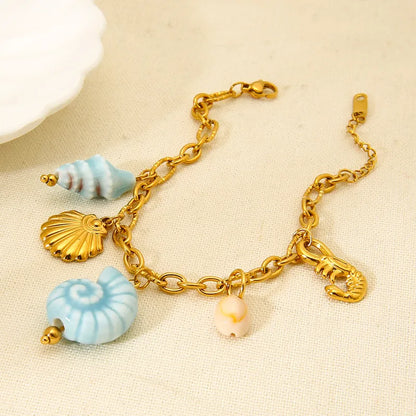 Steel Bracelet with Hanging Blue Shells - Br014