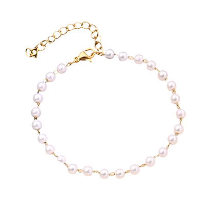 Pulseira em aço dourado com pérolas redondas-BR091