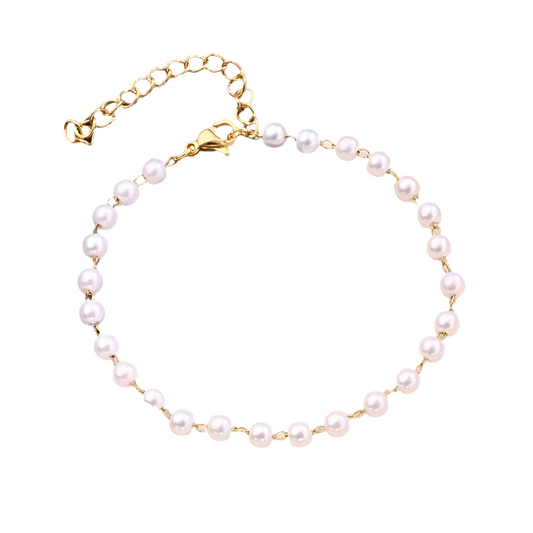 Bracelet gold steel with round pearls-br091