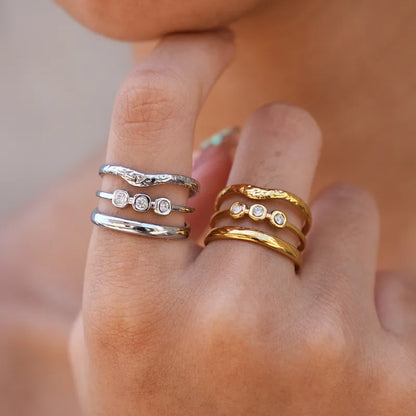 Bague triple acier doré - R372
