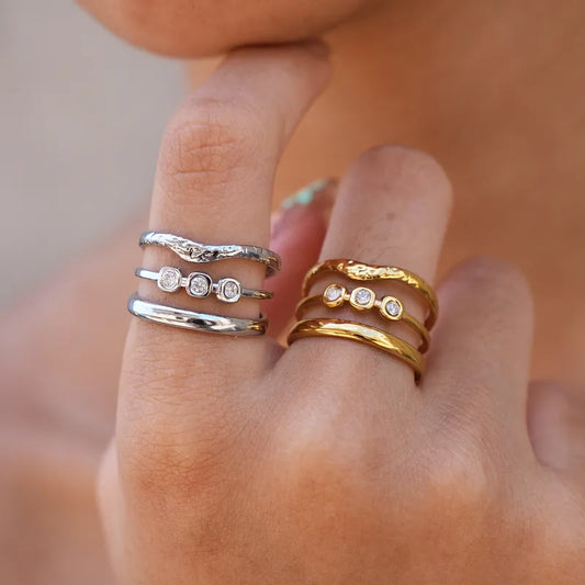 Bague triple acier doré - R372