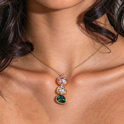 Steel gold necklace with zircon - NE699