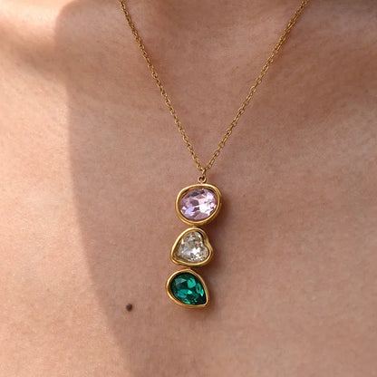 Steel gold necklace with zircon - NE699