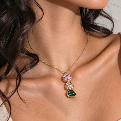 Steel gold necklace with zircon - NE699
