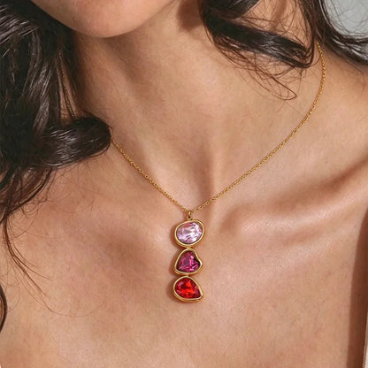Steel gold necklace with zircon - NE699