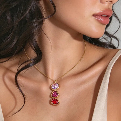 Steel gold necklace with zircon - NE699