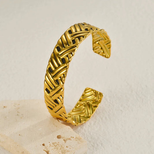 Βραχιόλι επιχρυσωμένο ατσάλι με πλέξη-BR198