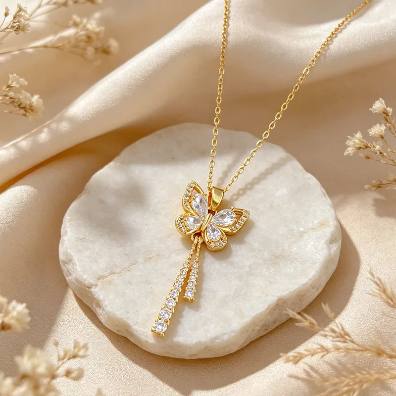 Butterfly steel necklace with zirconia - NE715