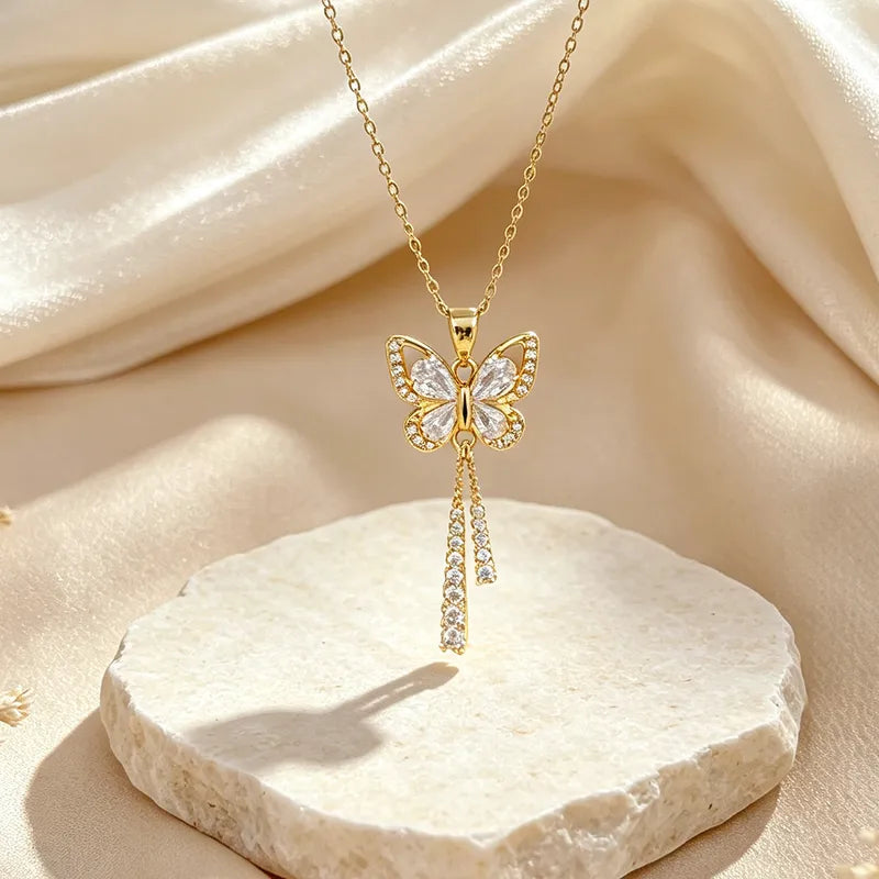 Butterfly steel necklace with zirconia - NE715