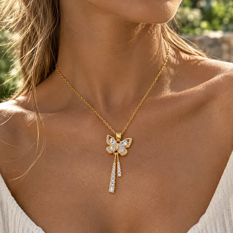 Butterfly steel necklace with zirconia - NE715