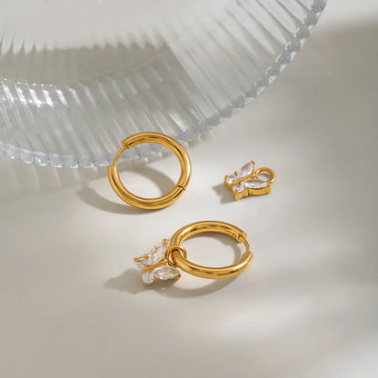 Steel Gold Hoop Earrings with Detachable Butterfly - EA647