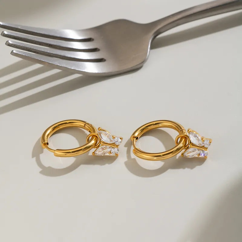 Steel Gold Hoop Earrings with Detachable Butterfly - EA647