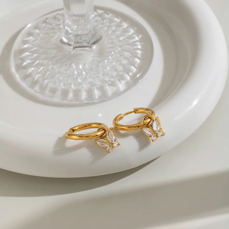 Steel Gold Hoop Earrings with Detachable Butterfly - EA647