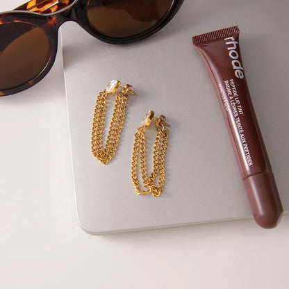 Σκουλαρίκια επιχρυσωμένο ατσάλι με αλυσίδα και zircon-EA637